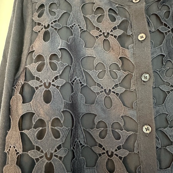 Navy Blue Lace Front Cardigan Sweater by Loft Size Petite Large - Picture 2 of 5